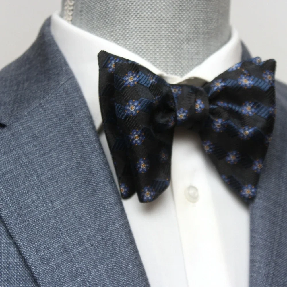 Men's Self-tied Large Bow Tie Navy Blue Silk Butterfly Bowtie Big‎ bow tie S564